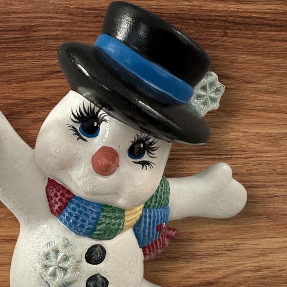 Pair of Ceramic Hand Painted Christmas Snow People Holiday Decor. Super Cute! - Picture 3 of 12